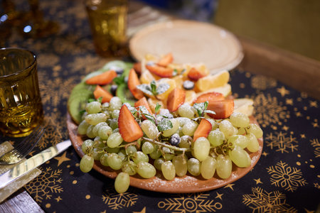 Fruit mix. Peach, grapes, apple, watermelon, melon, raspberry, plum.の写真素材