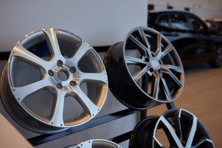 Close up view of three-piece forged wheels with classic pattern.