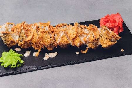 sushi rolls tempura,japanese food style ,Traditional Japanese cuisine, Crunchy Shrimp Tempura Roll.の写真素材
