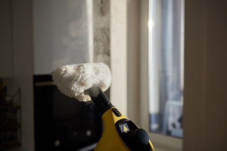 cleaning the kitchen with a steam cleaner, disinfection and sterile.の写真素材