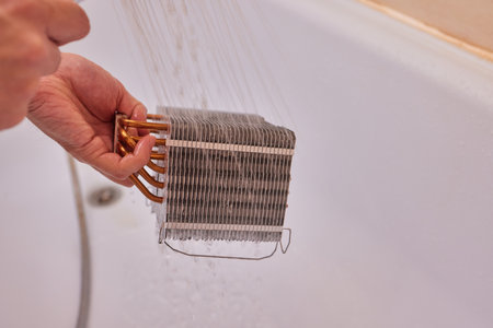 Close up dust on the heatsink. Usage heatsink with copper core for CPU cooling system.の写真素材