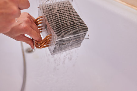 Close up dust on the heatsink. Usage heatsink with copper core for CPU cooling system.の写真素材