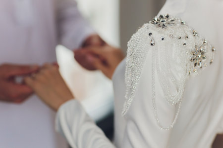 National wedding. Bride and groom. Wedding muslim couple during the marriage ceremony. Muslim marriage.の写真素材