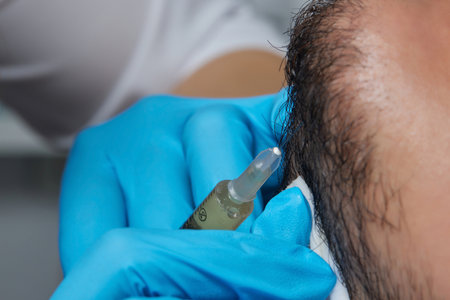 Injection plasma into beard hair man cosmetologist doctor.の写真素材