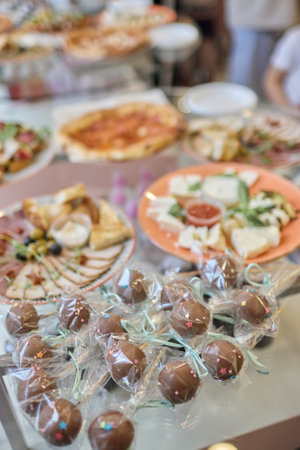 a lot of cold snacks on buffet table, catering.の写真素材