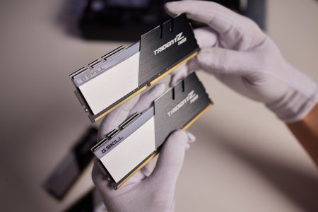 RUSSIA, UFA, NOVEMBER 11, 2022: A package of G.Skill ddr 5 trident z 5 rgb desktop memory on light...