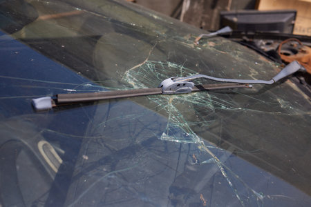 Broken car windshield. Accident of car. Selective focus.の写真素材