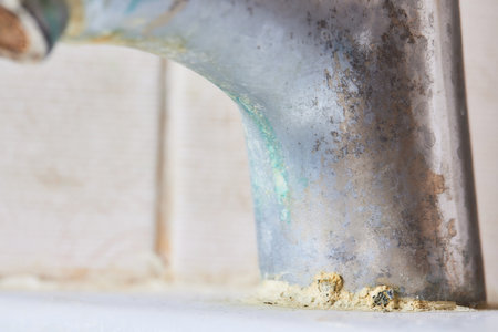 Rusted faucet, macro shot of rusted faucet. Water scarcity and water consumption concept idea.の写真素材