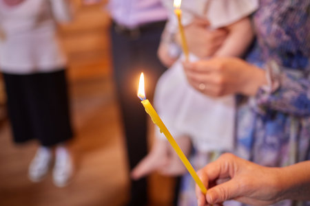 baby christening. Ceremony of a christening in Christian church. baptismal.
