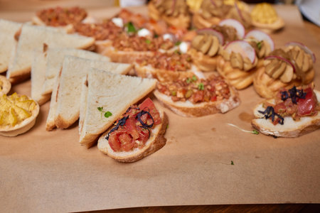 light snacks for the holiday, catering. Various light snacks. Catering plate. Assortment of...