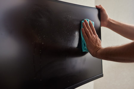 computer cleaning cloth to disinfect the office office cleaning staff cleaning maidの写真素材