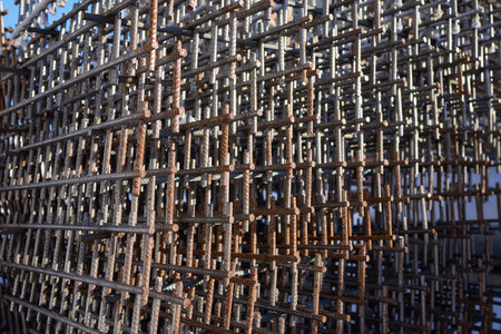 Reinforcement steel rod at construction site. Construction rebar steel work reinforcement. Rebar...