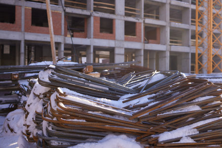 Reinforcement steel rod at construction site. Construction rebar steel work reinforcement. Rebar...
