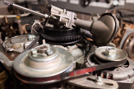 Engine valve car maintenance. The cylinder block of the four-cylinder engine. Disassembled motor...