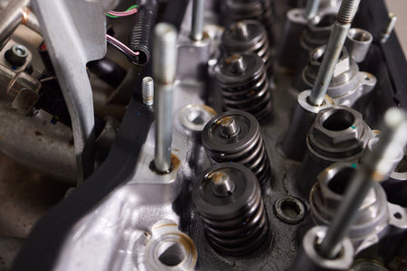 Engine valve car maintenance. The cylinder block of the four-cylinder engine. Disassembled motor...
