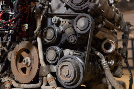 Engine valve car maintenance. The cylinder block of the four-cylinder engine. Disassembled motor...