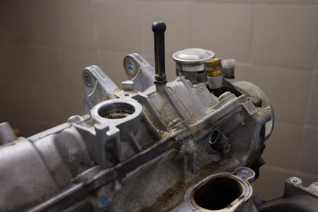 Engine valve car maintenance. The cylinder block of the four-cylinder engine. Disassembled motor...