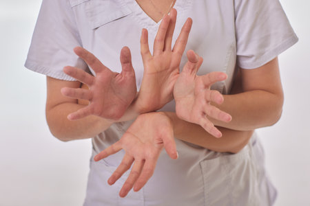 Many hands lying on top of each otherの写真素材