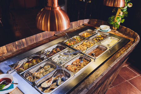 Full food showcase of variety meals. bar