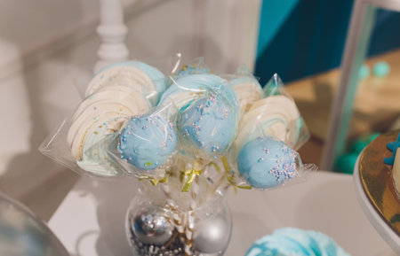 View of an empty blue boyl baptism celebration.の写真素材