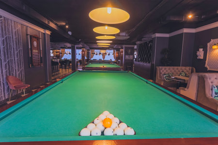 Billiard on table. Perfect composition of pool balls.