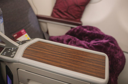 Luxury interior in bright colors of genuine leather in the business jet.
