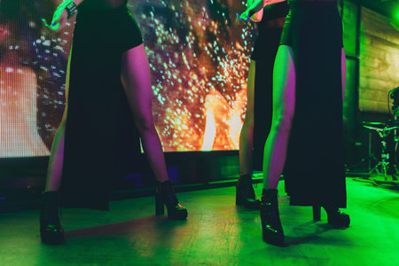 feet of people dancing on a club party. unrecognizableの写真素材