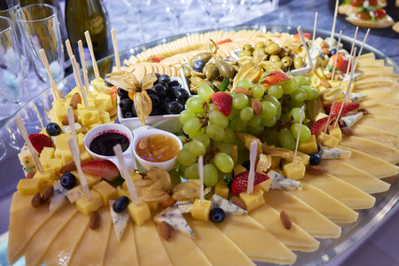 light snacks for the holiday, catering. Various light snacks. Catering plate. Assortment of...