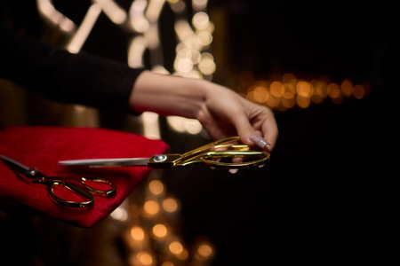 Elegant Scissors Displayed on a Luxurious Velvet Background Perfect for Special Occasionsの写真素材