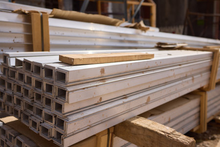 A metal structure is being constructed on site with engineering precision