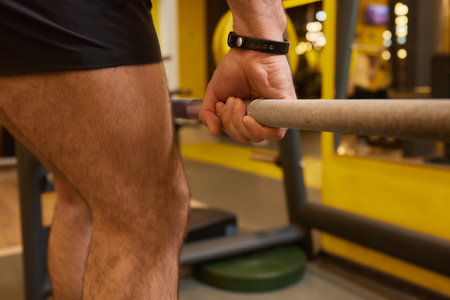 A man is strengthening and improving his fitness by lifting a barbell in the gym