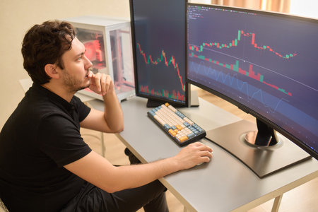 Intraday trader angry over loss in stock market investment while trading - concept showing risk of...