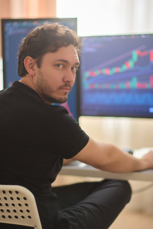 Intraday trader angry over loss in stock market investment while trading - concept showing risk of...
