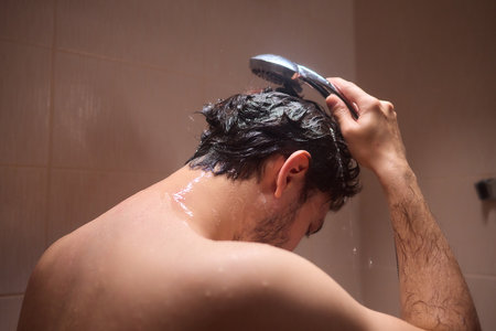 A man is taking a shower, enjoying the clean water to ensure good hygiene and relaxation