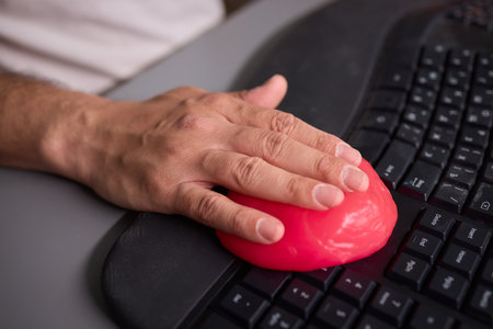 Clean your keyboard easily with a gel cleaner, an efficient solution for a dustfree workspaceの写真素材