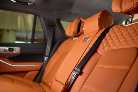 Indulge in Luxurious Orange Leather Car Seats that feature a Unique and Stylish Designの写真素材
