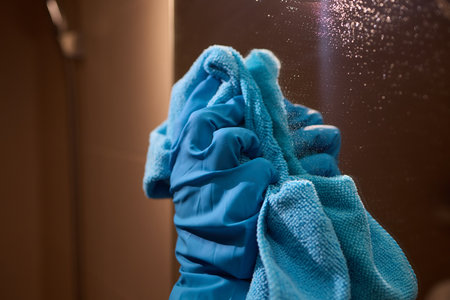 Professional cleaners prioritize hygiene using blue gloves and cloths for thorough cleaning