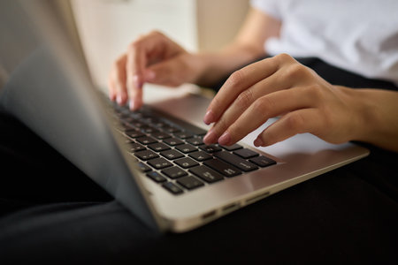 Woman Typing on Laptop for Work, Close-up Shot Remote Work, Freelancing, Home Office