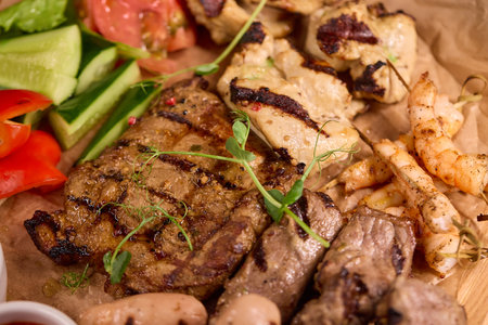 Indulge in a Delicious Grilled Steak Artfully Presented on a Wooden Serving Board