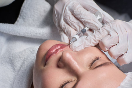 Lip Enhancement Procedure Injectable Treatment in Progress for a more stunning appearanceの写真素材