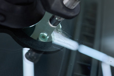 Installing windshield on a car with automotive designの写真素材