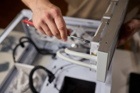 The process of properly installing a CPU cooler water cooling in a custom built personal computer systemの写真素材