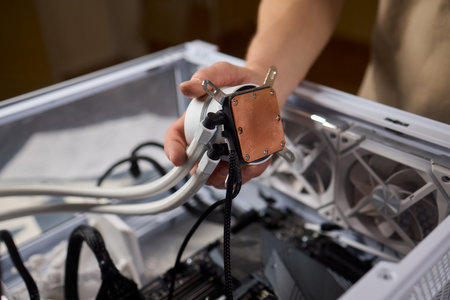 The process of properly installing a CPU cooler water cooling in a custom built personal computer...