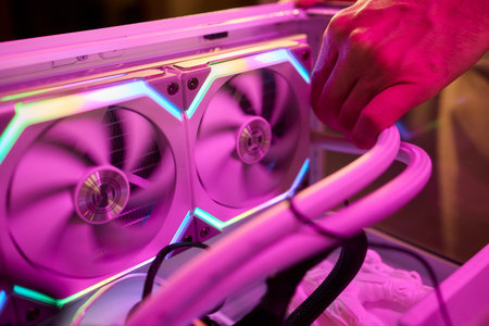 The process of properly installing a CPU cooler water cooling in a custom built personal computer...