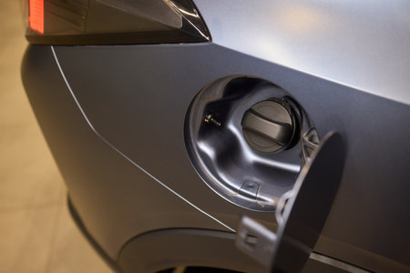 Detailed Closeup of the Fuel Cap on a Contemporary and Modern Automobile Vehicle Designの写真素材