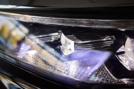 Close up of a cars headlight, part of automotive design