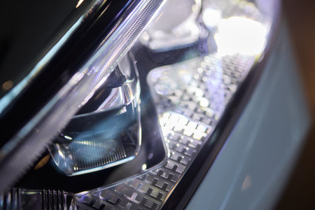 Close up of a cars headlight, part of automotive design