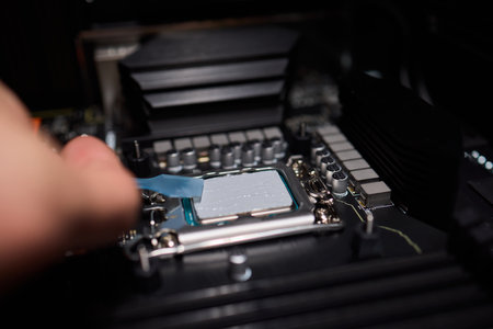 The process of properly installing a CPU cooler water cooling in a custom built personal computer systemの写真素材