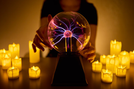 Experience a Mystical Scene with an Energy Ball and Candles, evoking Spiritual Vibes