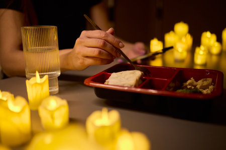 Enjoy a Romantic Candlelit Dining Experience with your Favorite Takeout Meal for Twoの写真素材